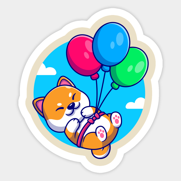 Cute Shiba Inu Dog Floating With Balloon Cartoon Sticker by Catalyst Labs